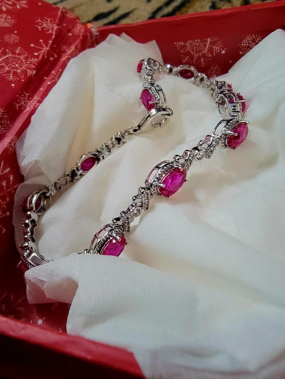 Ruby Bracelet Crystal Sterling Silver  - Lab Created Rubies Women Jewelry